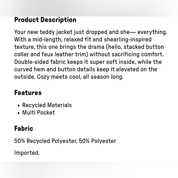 ❤️ NWT! FABLETICS TEDDY MID-LENGTH JACKET, MEDIUM - Picture 15 of 15